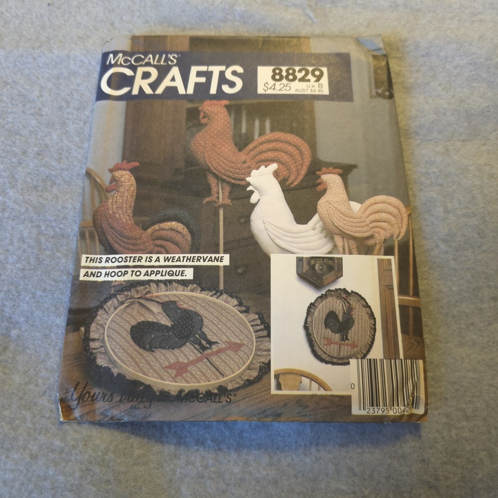 McCall's Crafts 8829 Rooster Weathervane Applique Pattern UNCUT Farm Decor DIY
